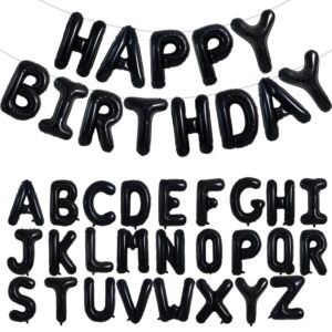 toniful 65 pcs personalized name letter a-z balloons 16 inch black happy birthday balloons and 2 sets a-z foil letters balloons create your own name banner for birthday celebration party decorations