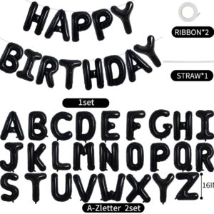 TONIFUL 65 Pcs Personalized Name Letter A-Z Balloons 16 Inch Black Happy Birthday Balloons and 2 Sets A-Z Foil Letters Balloons Create Your Own Name Banner for Birthday Celebration Party Decorations