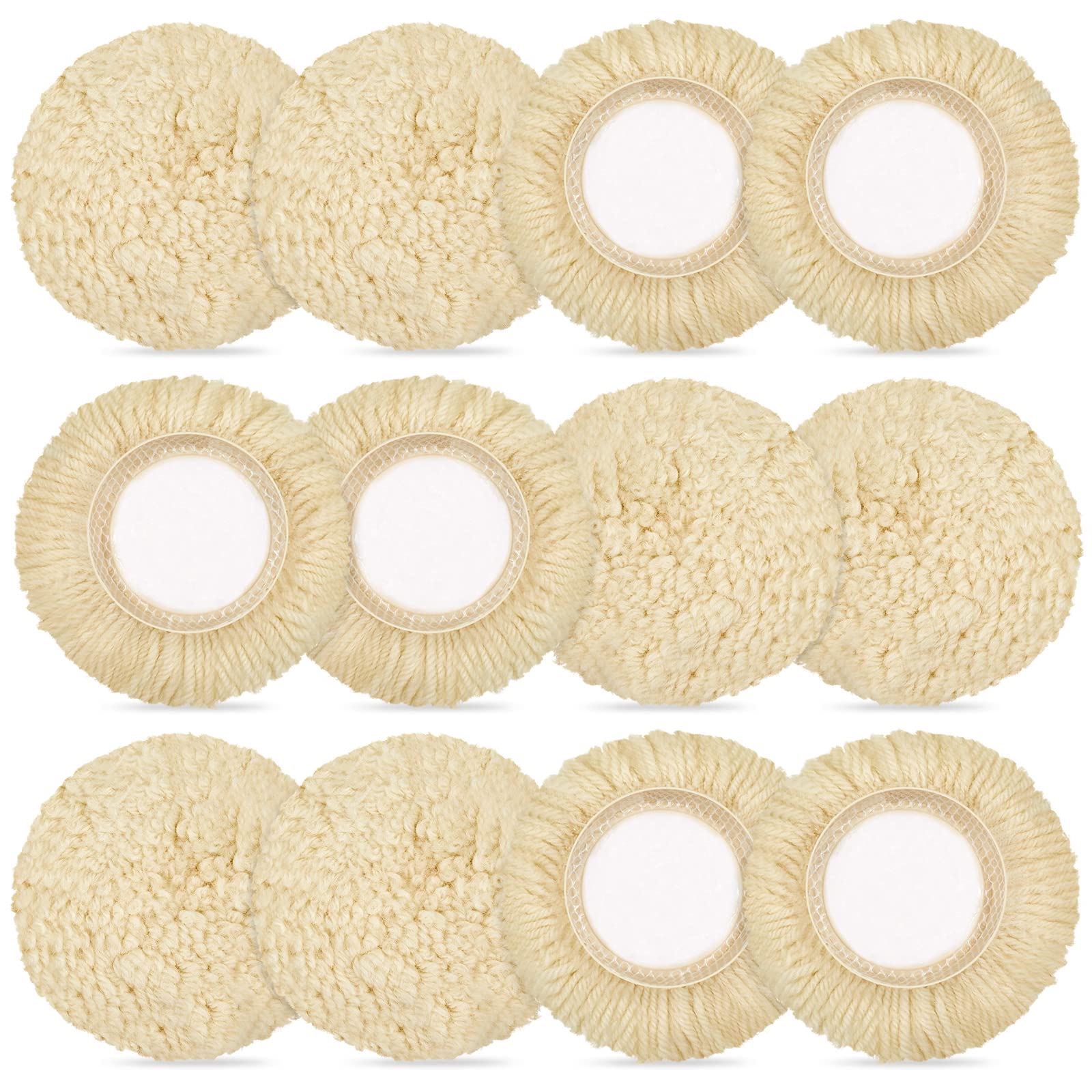 12 Pcs 3 Inch Polishing Pad Buffing Pads Kit Wool Polishing Pad Hook Loop Buffing Pads for Drill Curved Edge Compound Cutting Pad Wheel Polish Pad Car Body Repair Buffing Drill Polisher Attachment