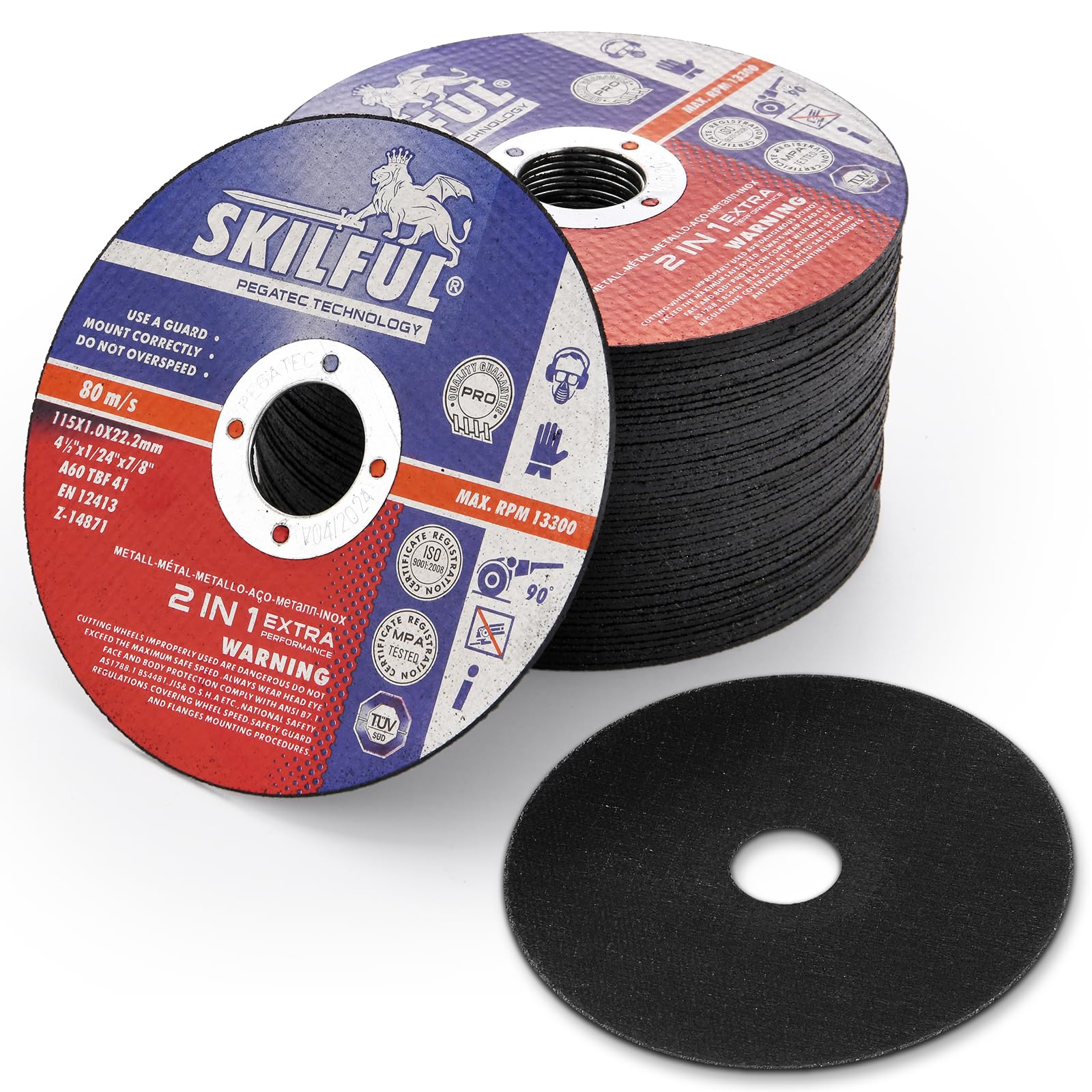 PEGATEC-SKILFUL Cut Off Wheels 50 Packs, 4 1/2 inch Ultra Thin Cutting Wheels Anti-Vibration Angle Grinder Cutting Discs for Metal and Stainless Steel Cutting (50)