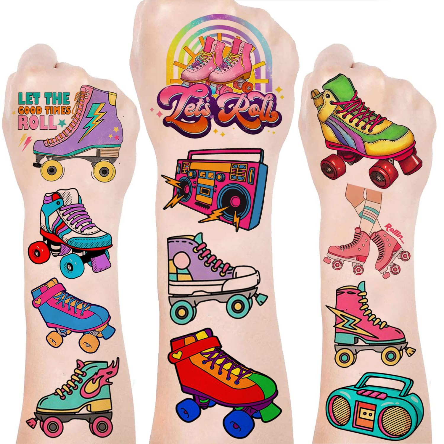 16 Sheet Roller Skate Party Favors Roller Skating Temporary Tattoos Stickers for Kids Girls Boys Throwback to 90s Roller Skate Theme Party Decorations supplies (192 PCS)