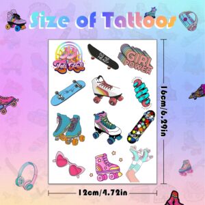 16 Sheet Roller Skate Party Favors Roller Skating Temporary Tattoos Stickers for Kids Girls Boys Throwback to 90s Roller Skate Theme Party Decorations supplies (192 PCS)