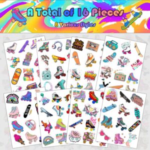 16 Sheet Roller Skate Party Favors Roller Skating Temporary Tattoos Stickers for Kids Girls Boys Throwback to 90s Roller Skate Theme Party Decorations supplies (192 PCS)