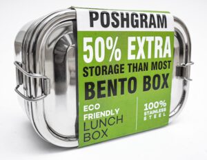 poshgram eco-friendly stainless steel bento box for adults and kids, 3-tier lunch box for adults and kids, size 6.4 * 4.4 * 3.3 (inches)