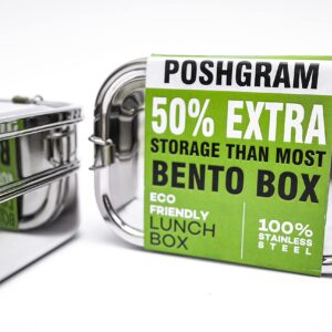 POSHGRAM Eco-Friendly STAINLESS STEEL BENTO BOX for adults and kids, 3-Tier Lunch Box For adults and kids, Size 6.4 * 4.4 * 3.3 (Inches)