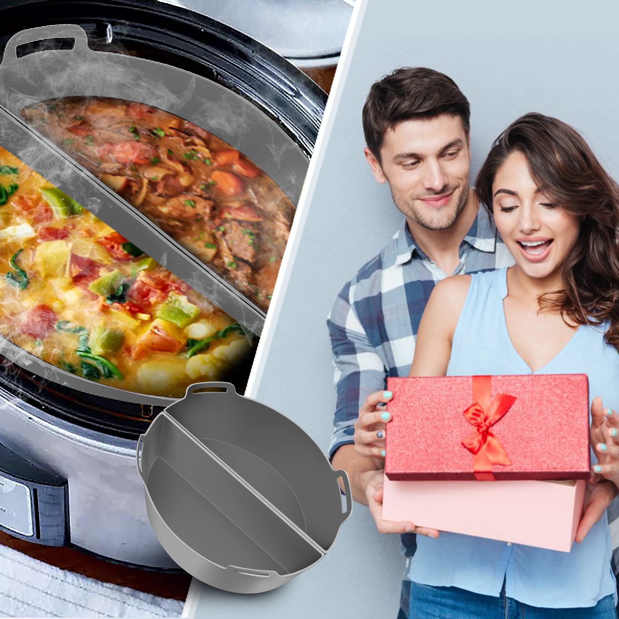 Slow Cooker Divider Liner Fits 6 QT Crockpot -2PCS Silicone Crock Pot Liners for 6 Quart Slow Cookers, Reusable Slow Cooker Crock Pot Divider Insert, Leakproof & Dishwasher Safe, BPA Free