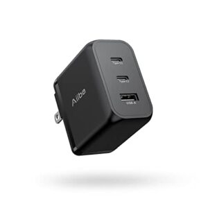 aiibe usb c charger 65w 3-port pd 3.0 fast charger 65w gan wall charger usb c charger block type-c foldable adapter for macbook pro/air, ipad pro, iphone 15/14/pro, galaxy s23 s22, dell xps13, laptops