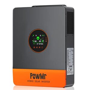 powmr 5000w solar inverter 48v dc to 110v/240v ac split phase inverter pure sine wave power inverter with 100a mppt controller 5000w hybrid inverter, max.pv input 5500w, 500vdc, parallel 6 inverters