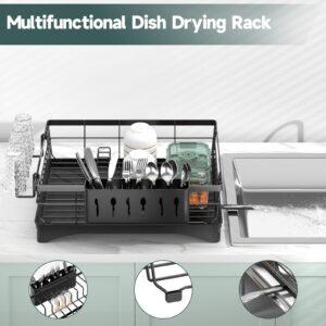 Dish Drying Rack, Stainless Steel Dish Rack, Large 1 Tier Drying Rack, Kitchen Counter Dish Rack Durable, Dish Drainer with Drainboard Over Sink for Cups, Knives, Spoons, and Forks (L16.9"*W12.5")