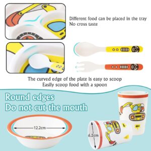 Kids Tableware Set, Included Plate Bowl Cup Fork and Spoon 5-Piece Set - Toddler Plates Dinnerware Dinner Dish Set Baby Feeding Divided Plate - Child Portion Control Bamboo Eco-Friendly