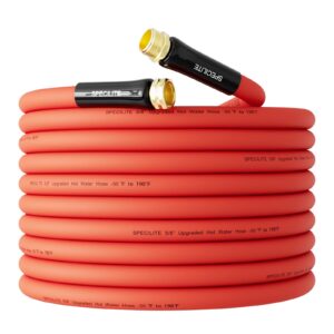 specilite hot/cold water hose 5/8" x 50 ft,heavy duty red garden hose -50℉ to 190℉,flexible & lightweight rubber hoses with 3/4" brass fittings for yard,outdoor,farm