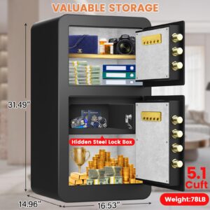 [2024 Upgraded] 6.1 Cu ft Extra Large Home Safe Fireproof Waterproof with [DOUBLE SAFES], Heavy Duty Fireproof Safe Box with [Hidden Lock Box], Digital Home Security Safe for Documents Firearm Money