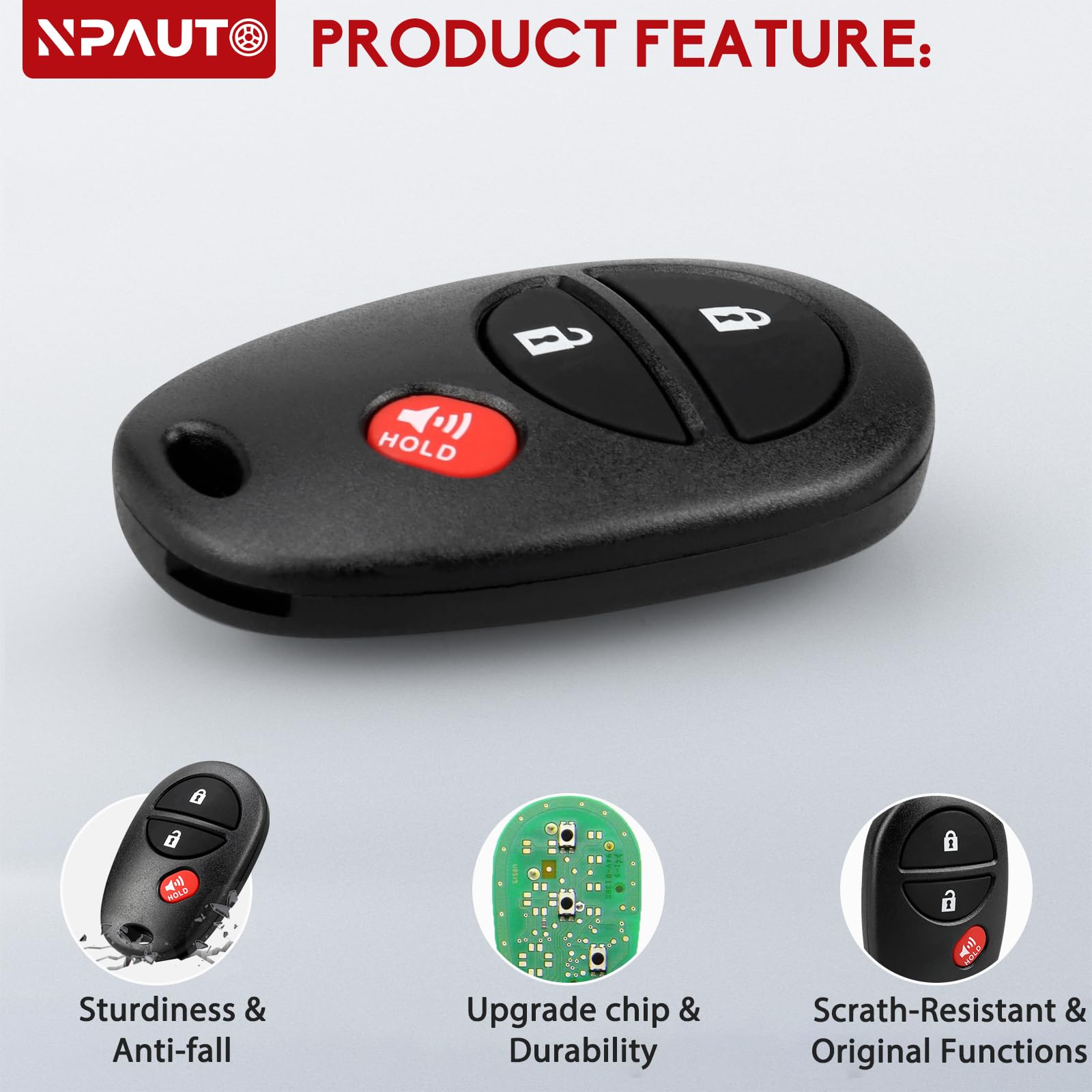 NPAUTO Key Fob Replacement Fits for Toyota Sienna 2004-2017, Tacoma 2005-2016, Tundra 2007-2017, Sequoia 2008-2017, Highlander 2008-2013, Keyless Entry Remote Control Car Key Fob, CGQ43VT20T