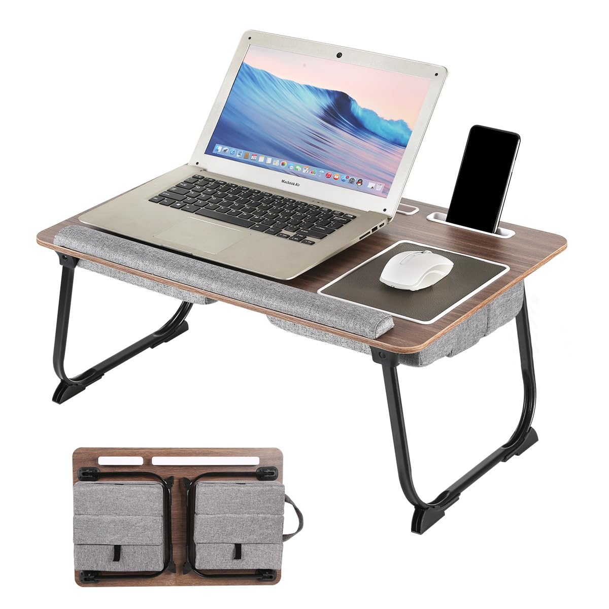 OMUMUO Laptop Desk, 3 in 1 Lap Desk with Cushion 17 inch Laptop Desk,Foldable Adjustable Height, with Mouse pad Wrist Rest Card Slot for iPad Mobile Phone,Lap Desk for Bed Couch