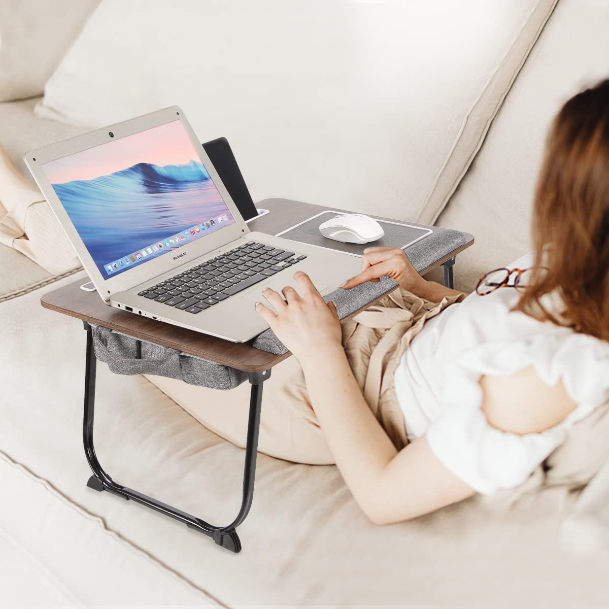 OMUMUO Laptop Desk, 3 in 1 Lap Desk with Cushion 17 inch Laptop Desk,Foldable Adjustable Height, with Mouse pad Wrist Rest Card Slot for iPad Mobile Phone,Lap Desk for Bed Couch