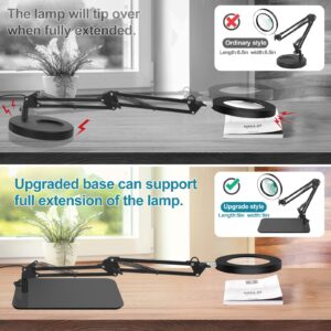 5X & 10X Magnifying Glass with Light and Stand, NAKOOS 2-in-1 Magnifying Lamp, 3 Color Modes Stepless Dimmable Lighted Magnifier with Large Base & Clamp for Craft Soldering Painting Hobby Close Work