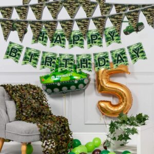 49ft Army Camo Birthday Decorations, Army Camo Pennant Flag Banner, Army Camo Theme Triangle Flags Banner for Army Camo Birthday Party Decorations