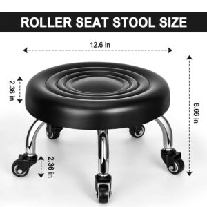 FLOLXNB Low Rolling Stool, Low Stool with Wheels, PU Leather Low Roller Seat Stool Chair, Rolling Seat Stool for Home Office Garage Shop (Style 2)