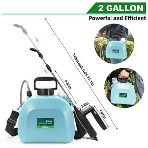 SideKing Battery Powered Garden Sprayer 2 Gallon, Upgrade Powerful Electric Sprayer with 3 Mist Nozzles, Retractable Wand, Rechargeable Handle with Adjustable Shoulder Strap for Lawn & Garden