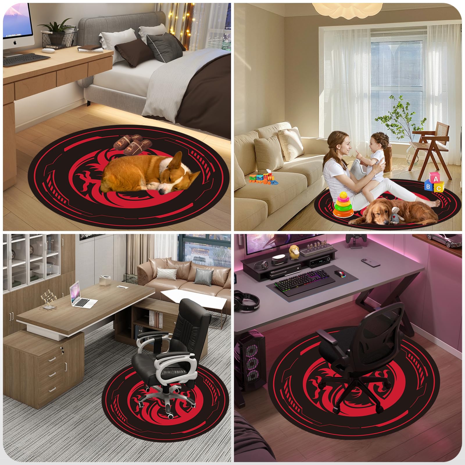 Raoot Gaming Chair Mat for Low Pile Carpet and Hardwood Floor 47 Inch Round Floor Mats for Game Room Bedroom Living Room and Office Room Rolling Chair