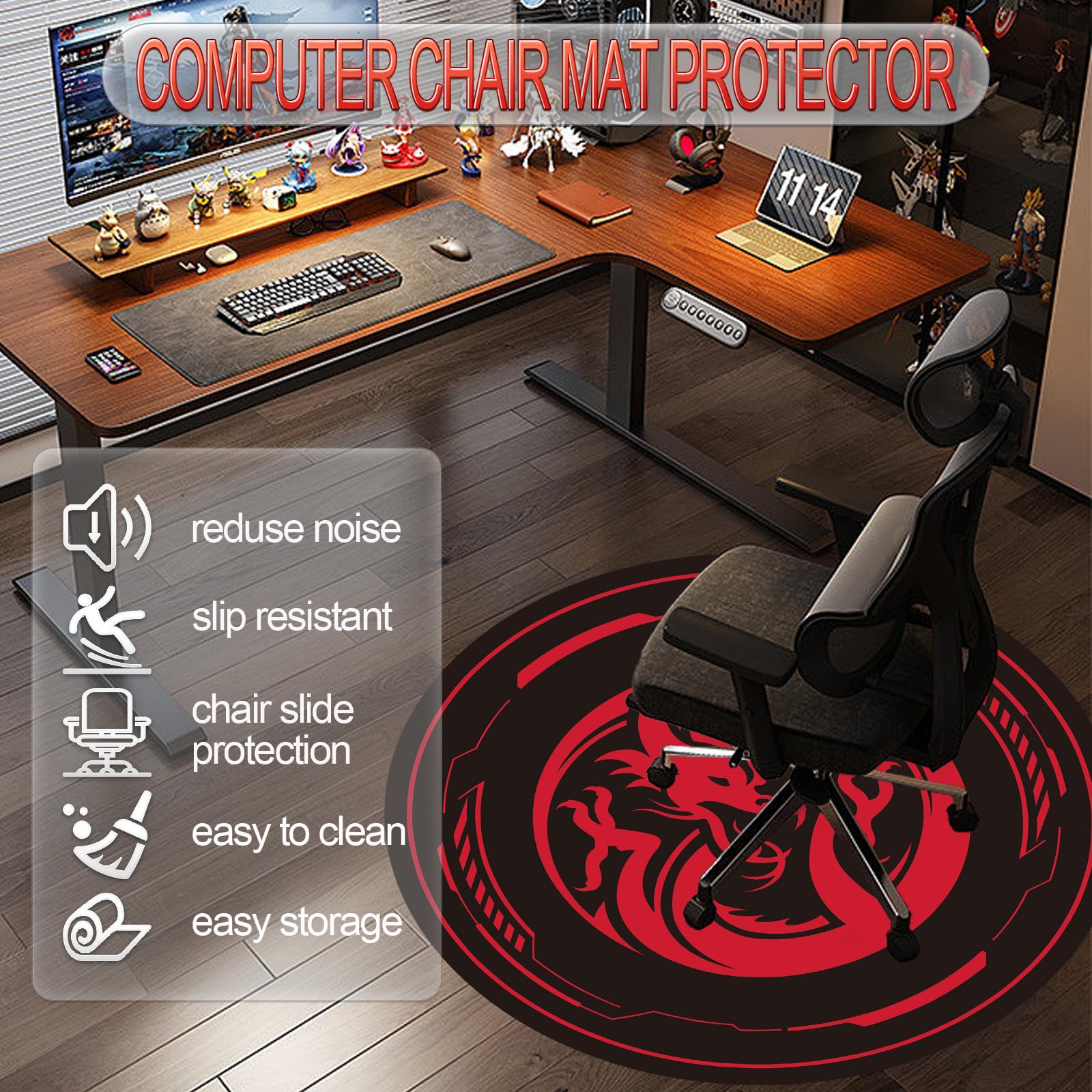 Raoot Gaming Chair Mat for Low Pile Carpet and Hardwood Floor 47 Inch Round Floor Mats for Game Room Bedroom Living Room and Office Room Rolling Chair