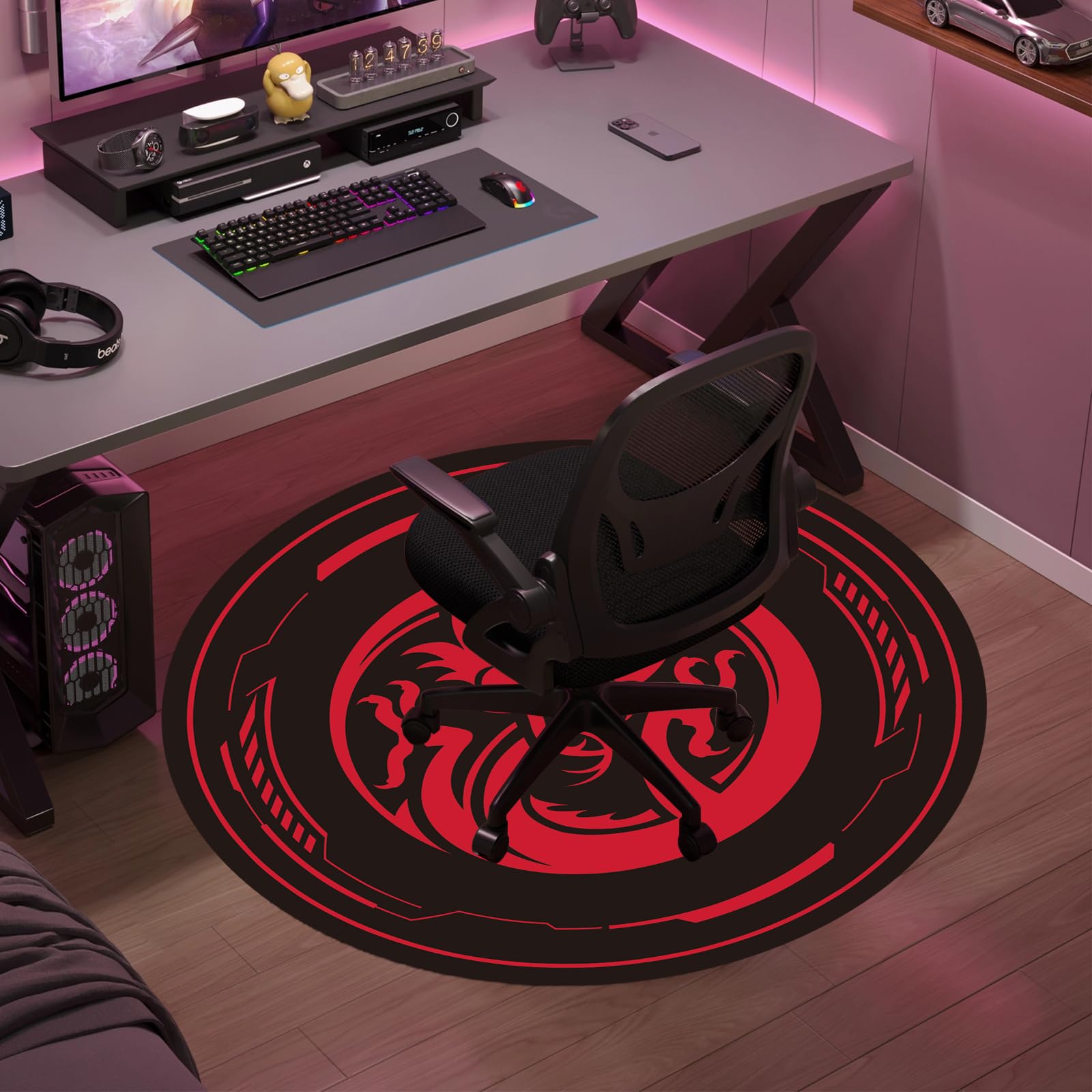 Raoot Gaming Chair Mat for Low Pile Carpet and Hardwood Floor 47 Inch Round Floor Mats for Game Room Bedroom Living Room and Office Room Rolling Chair