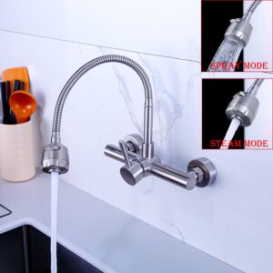 ZHYICH Kitchen Sink Faucet Wall Mount 8" Inch Center with Sprayer, Stainless Steel Mixer Tap, Nickel Brushed Unility Sink Faucet, NSF, Lead-Free