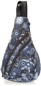 sakroots women's on the go sling backpack in nylon eco twill, midnight seascape 2