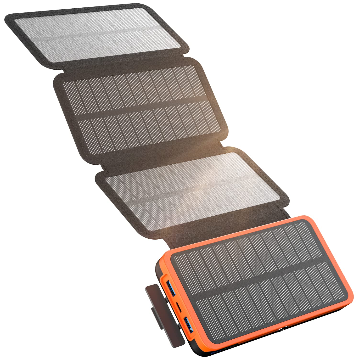 A ADDTOP Solar Charger Power Bank 22.5W Solar Phone Charger 27000mAh PD QC 4.0 Fast Charge External Battery Pack with 4 Portable Solar Panels for Phone and Tablet