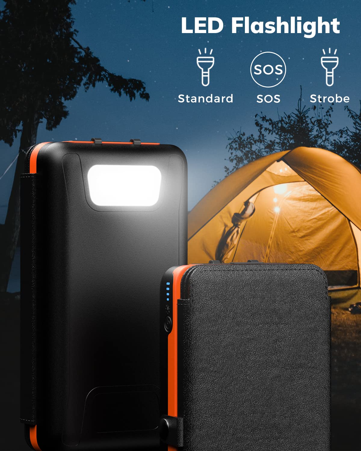 A ADDTOP Solar Charger Power Bank 22.5W Solar Phone Charger 27000mAh PD QC 4.0 Fast Charge External Battery Pack with 4 Portable Solar Panels for Phone and Tablet