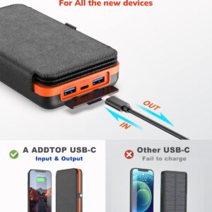 A ADDTOP Solar Charger Power Bank 22.5W Solar Phone Charger 27000mAh PD QC 4.0 Fast Charge External Battery Pack with 4 Portable Solar Panels for Phone and Tablet