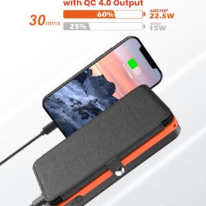 A ADDTOP Solar Charger Power Bank 22.5W Solar Phone Charger 27000mAh PD QC 4.0 Fast Charge External Battery Pack with 4 Portable Solar Panels for Phone and Tablet