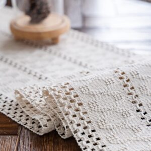 Alynsehom Macrame Table Runner Cream Beige Boho Table Runner with Tassels Hand Woven Cotton Table Runner Rustic Farmhouse Table Runner for Bohemian Kitchen Dining Table(12x71in)