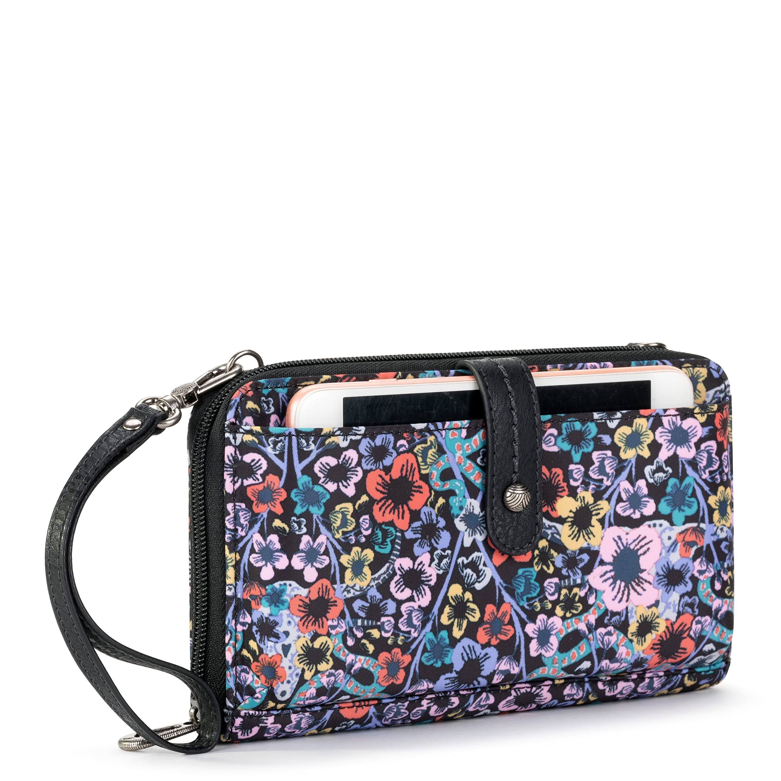 Sakroots Artist Circle Smartphone Crossbody in Eco Twill, Detachable Wristlet Strap, Pink Mojave Canyon