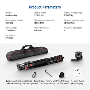 NEEWER 73.6" Horizontal Tripod with Multi Angle Center Column, Ball Head & Central Axis Platform, Heavy Duty Aluminum Camera Tripod Monopod 360° Pan 180° Tilt for Overhead/Macro Shots, Max Load 22lb