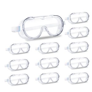 tgs 12 pack safety goggles anti fog protective safety glasses over eyeglasses scratch resistant protective coating eye protection clear, vented panoramic lenses with extreme impact resistance