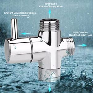 Bidet T Valve,T Valve Adapter for Bidet with Shut-off Value,Bidet Adapter for Toilet 7/8" x 7/8" x 1/2", T Adapter for Hand Held,Chrome Finish