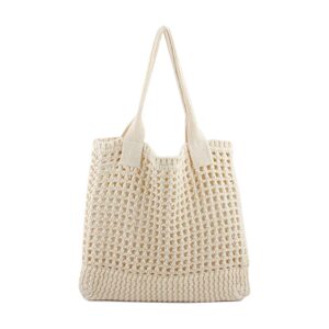 enbei womens large beach tote bags shoulder handbags knit bag tote bag aesthetic for beach crocheted tote cute tote bags (white)