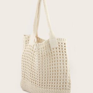 ENBEI Womens Large Beach Tote Bags Shoulder Handbags knit bag Tote bag aesthetic for Beach Crocheted tote cute Tote bags (white)