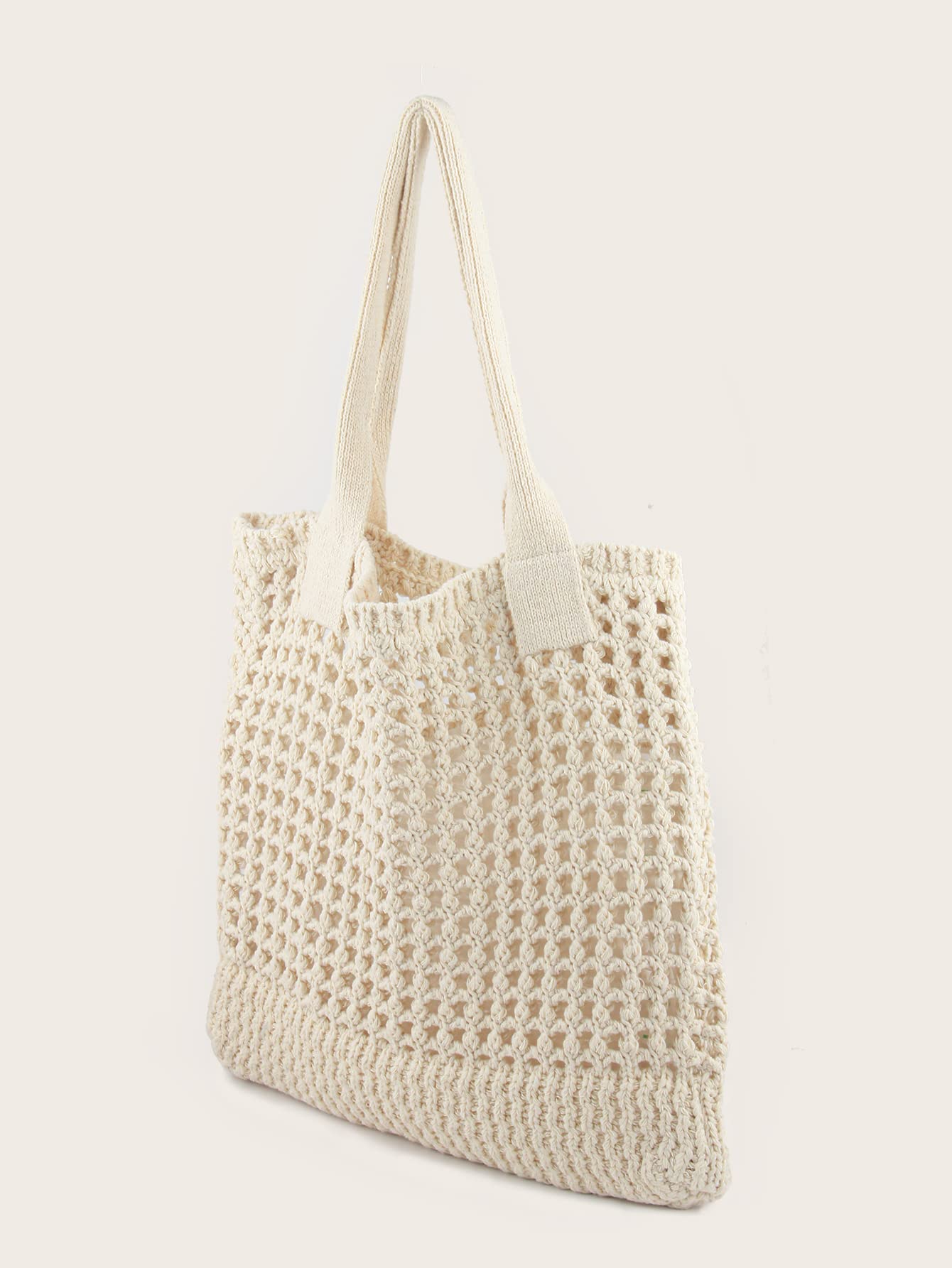 ENBEI Womens Large Beach Tote Bags Shoulder Handbags knit bag Tote bag aesthetic for Beach Crocheted tote cute Tote bags (white)