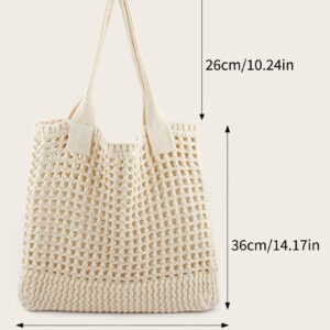 ENBEI Womens Large Beach Tote Bags Shoulder Handbags knit bag Tote bag aesthetic for Beach Crocheted tote cute Tote bags (white)