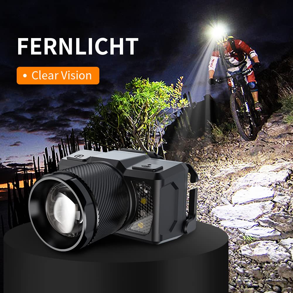 SuperFire Led headlamp,2000 Lumen Super Bright headlamp Rechargeable,Zoomable Head lamp Flashlight with Motion Sensor Hard Hat Light headlamps for Adults