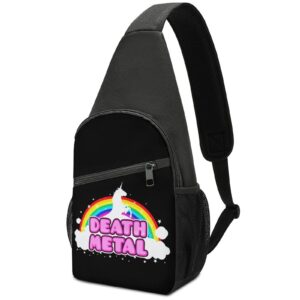 unicorn death metal trendy sling bag casual crossbody shoulder backpack lightweight chest bag for travel hiking
