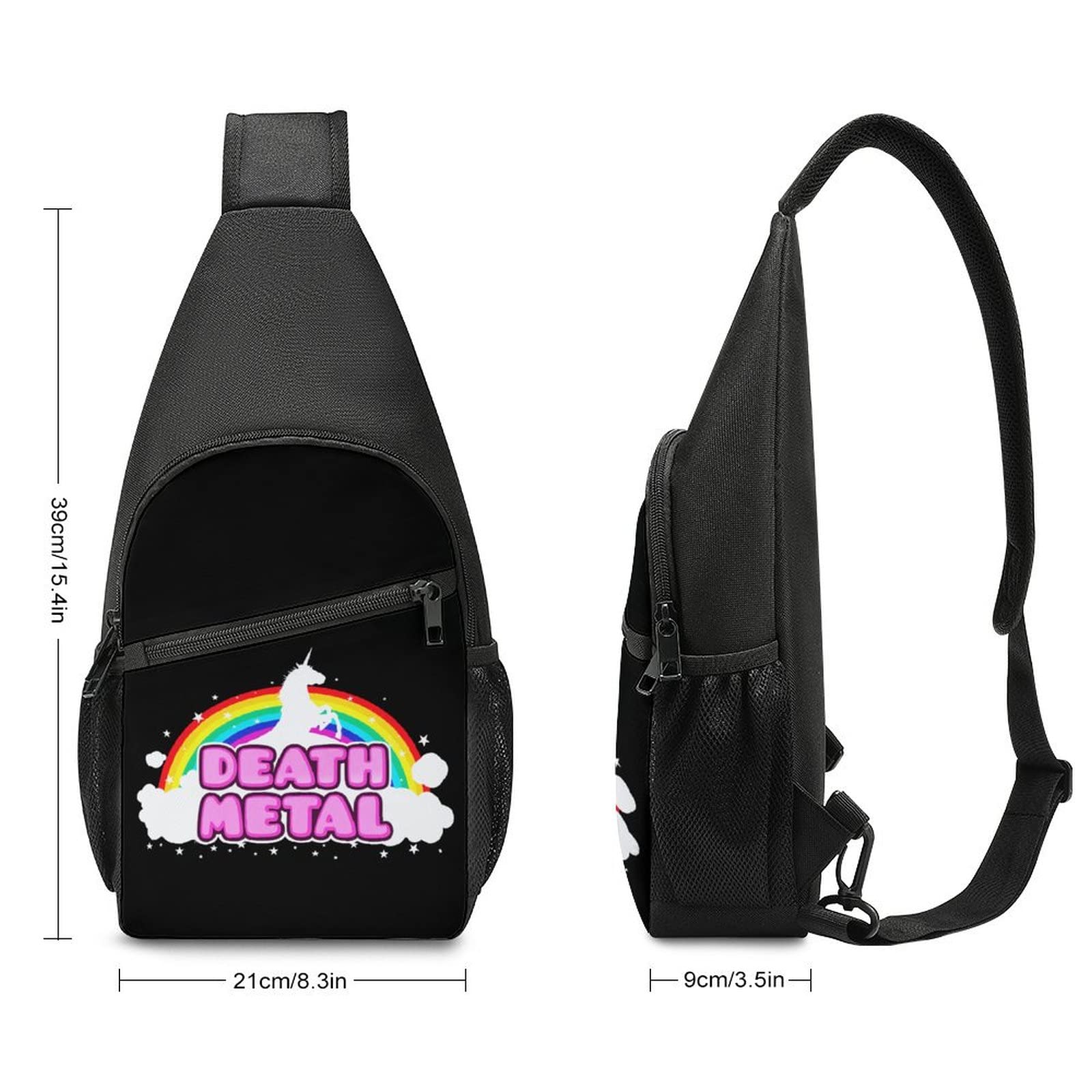 Unicorn Death Metal Trendy Sling Bag Casual Crossbody Shoulder Backpack Lightweight Chest Bag for Travel Hiking