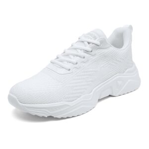 SUNROLAN Walking Shoes for Women Outdoor Casual Lightweight Work Travel Tennis Running Sneakers (2308-White-37)