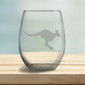 kangaroo etched stemless wine glasses - set of 2/4/6/8-20.5oz glassware (set of eight (8))