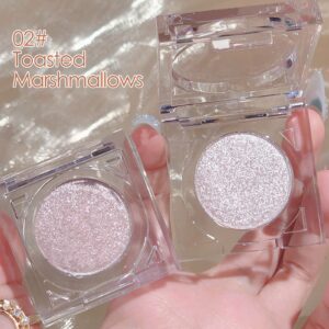 Erinde Shimmer Glitter Eyeshadow Palette, Korean Eye Glitter Makeup, Ultra-Blendable, Sparkle Silver Champagne Gold Eye Shadow, Single Shade Metallic Pigmented Color, 02#