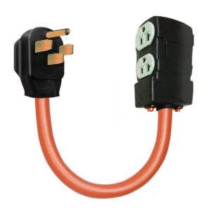 4-prong nema 220v 14-50p to 5-20r/15r female adapter power cord, generator cord with surge protector breaker for 20v 15/20amp household orange 1.5ft