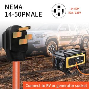 4-Prong Nema 220V 14-50p to 5-20R/15R Female Adapter Power Cord, Generator Cord with Surge Protector Breaker for 20V 15/20Amp Household Orange 1.5FT