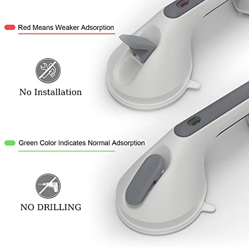 LORESJOY Shower Handle Grab Bars for Bathtubs and Showers, Support Handicap Elderly Suction Grab Bars Balance Assist, Bath Handles with Indicators, Grip Non Safety Hand Rail for Injury (2Pack 16in)